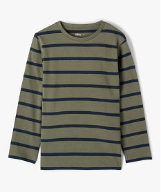 GEMO Tee-shirt garçon rayé à manches longues kaki chine
