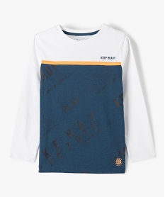 GEMO Tee-shirt garçon à manches longues bicolore blanc chine
