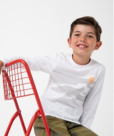 GEMO Tee-shirt garçon à manches longues imprimé sport Blanc