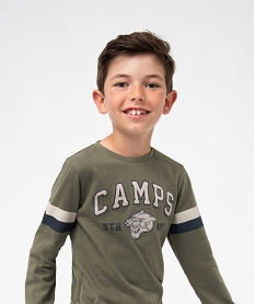 GEMO Tee-shirt garçon à manches longues et rayures - Camps United kaki standard