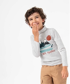 GEMO Tee-shirt garçon imprimé à manches longues et col roulé gris standard