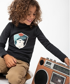 GEMO Tee-shirt garçon imprimé à manches longues et col roulé Gris