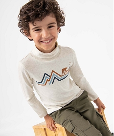 GEMO Tee-shirt garçon imprimé à manches longues et col roulé beige standard