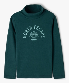 GEMO Tee-shirt garçon imprimé à manches longues et col roulé vert standard