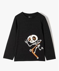 GEMO Tee-shirt garçon à manches longues motif squelette phosphorescent spécial Halloween noir standard