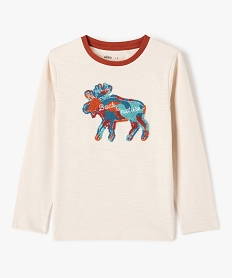 GEMO Tee-shirt garçon imprimé élan en maille bouclette beige standard