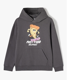 GEMO Sweat garçon à capuche imprimé humoristique gris standard
