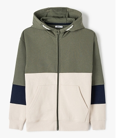 GEMO Sweat garçon zippé à capuche tricolore kaki standard