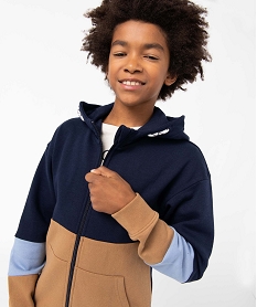 GEMO Sweat garçon zippé à capuche tricolore noir chine