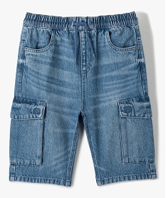 GEMO Bermuda en jean garçon forme cargo à taille élastiquée bleu standard