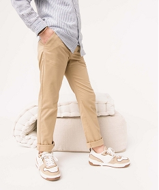 GEMO Pantalon garçon chino uni à revers Beige