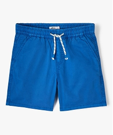 GEMO Bermuda garçon en toile au coloris unique et à taille élastiquée bleu standard