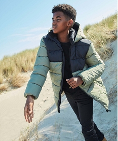 GEMO Blouson matelassé bicolore à capuche amovible garçon kaki standard