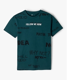 GEMO Tee-shirt garçon à manches courtes avec message Vert