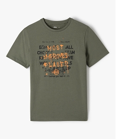 GEMO Tee-shirt garçon à manches courtes avec message kaki standard