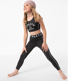 GEMO Legging de sport fille à large ceinture élastique Gris