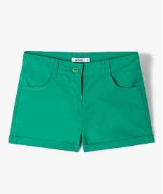GEMO Short fille en toile de coton fin uni vert standard