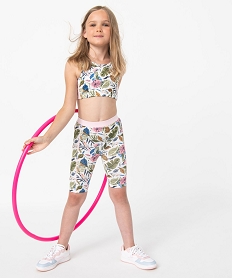 GEMO Legging de sport fille court à large ceinture élastique Beige