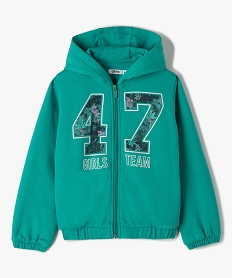 GEMO Sweat fille zippé à capuche avec motif fleuri kaki chine