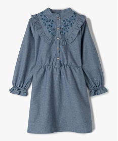 GEMO Robe fille à manches longues en toile denim Gris