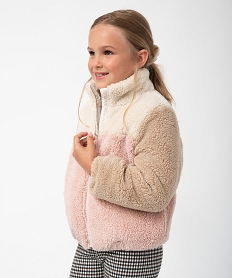 blouson fille en sherpa avec col montant et fermeture zippee multicoloreI518601_1