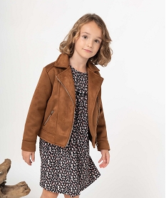 GEMO Blouson fille style biker en suédine marron standard