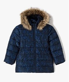 GEMO Parka fille fleurie à capuche doublée fourrure imitation Bleu