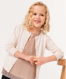 GEMO Gilet fille en maille fine à col fantaisie blanc chine