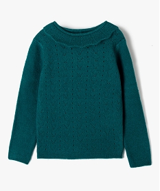GEMO Pull fille avec maille ajourée sur l’avant et col fantaisie Vert