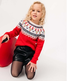 GEMO Pull de Noël fille en jacquard à détails dorés Rouge