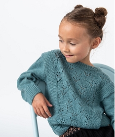 GEMO Pull fille avec volants et maille fantaisie sur l’avant - LuluCastagnette Bleu
