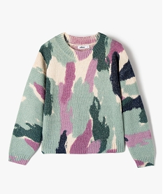 GEMO Pull fille en grosse maille imprimée bleu standard