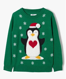 GEMO Pull fille spécial Noël avec motif pingouin Vert