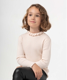 GEMO Pull fille en maille côtelée et col montant coupe ajustée Beige