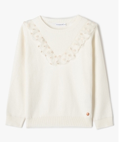 GEMO Pull fille à plastron volanté - LuluCastagnette blanc chine