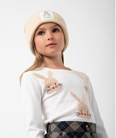 GEMO Pull fille avec motif animalier brodé blanc chine