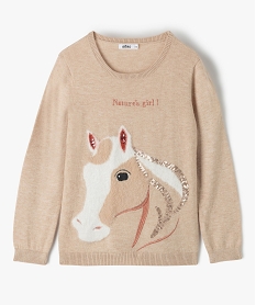 GEMO Pull fille avec motif animalier brodé Beige