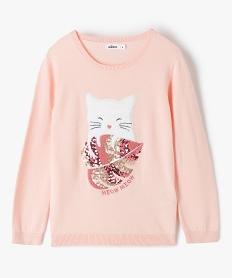 GEMO Pull fille avec motif animalier brodé Rose