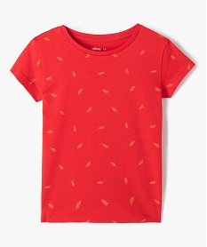 GEMO Tee-shirt fille à manches courtes et petits motifs dorés rouge standard