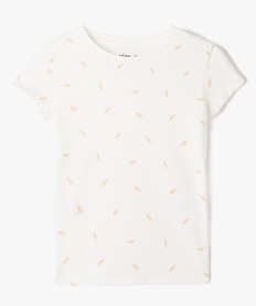 GEMO Tee-shirt fille à manches courtes et petits motifs dorés blanc chine