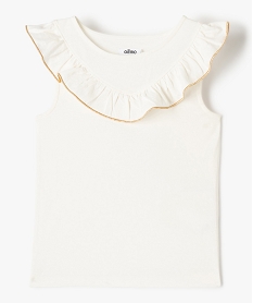 GEMO Tee-shirt fille sans manches à plastron volanté blanc chine