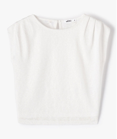 GEMO Tee-shirt fille à manches courtes en maille pailletée blanc chine