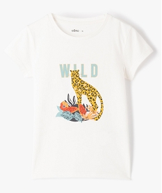 GEMO Tee-shirt fille à manches courtes imprimé panthère et paillettes blanc chine