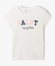 tee-shirt fille manches courtes a message beigeI524701_1