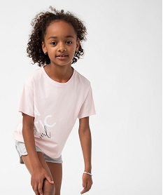 GEMO Tee-shirt fille à manches courtes coupe courte et large rose standard