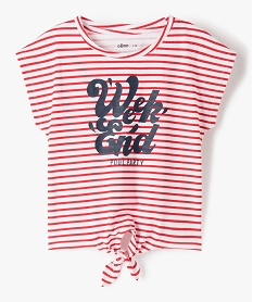 GEMO Tee-shirt fille à motifs noué dans le bas rouge standard