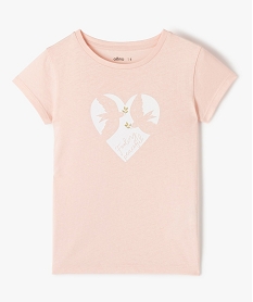 tee-shirt fille a manches courtes avec motif paillete roseI525601_1