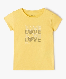 GEMO Tee-shirt fille à manches courtes avec motif pailleté Jaune