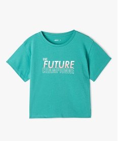 GEMO Tee-shirt fille oversize à manches courtes et motif pailleté kaki chine