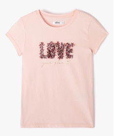 GEMO Tee-shirt fille à manches courtes et imprimé en relief rose standard